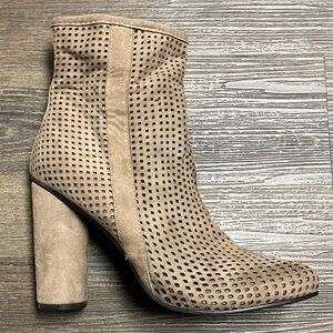 Perforated Tan Heeled Boots